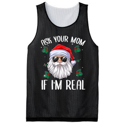 Ask Your Mom If I'm Real Funny Christmas Santa Claus Xmas Mesh Reversible Basketball Jersey Tank