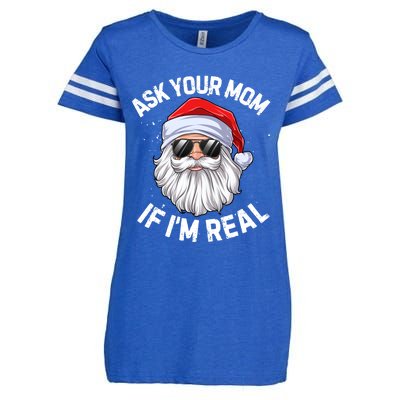 Ask Your Mom If I'm Real Funny Christmas Santa Claus Xmas Cute Gift Enza Ladies Jersey Football T-Shirt