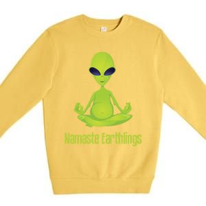 Alien Yoga Meditation Namaste Gift Premium Crewneck Sweatshirt