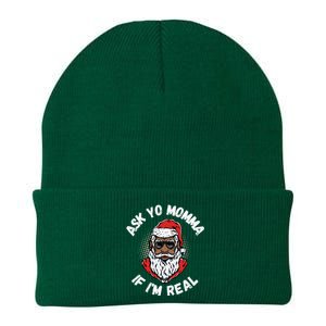 Ask Yo Momma If IM Real Funny African American Santa Black Knit Cap Winter Beanie