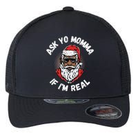 Ask Yo Momma If IM Real Funny African American Santa Black Flexfit Unipanel Trucker Cap