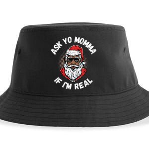 Ask Yo Momma If IM Real Funny African American Santa Black Sustainable Bucket Hat