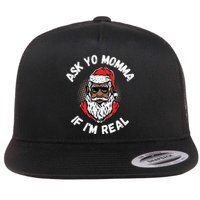 Ask Yo Momma If IM Real Funny African American Santa Black Flat Bill Trucker Hat