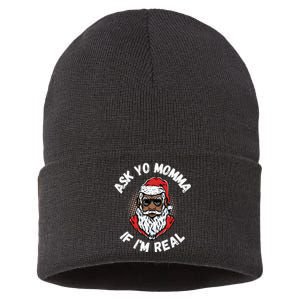 Ask Yo Momma If IM Real Funny African American Santa Black Sustainable Knit Beanie