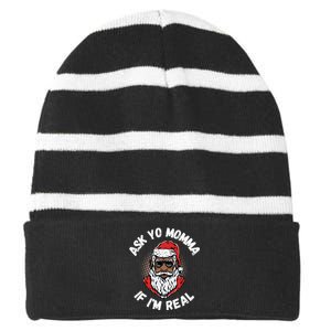 Ask Yo Momma If IM Real Funny African American Santa Black Striped Beanie with Solid Band