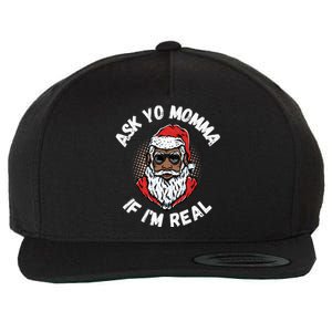 Ask Yo Momma If IM Real Funny African American Santa Black Wool Snapback Cap