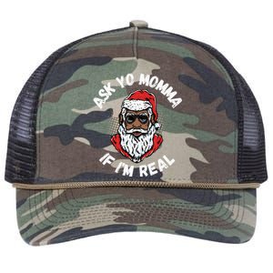 Ask Yo Momma If IM Real Funny African American Santa Black Retro Rope Trucker Hat Cap