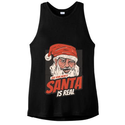 Ask Your Mom If Santa Is Real Funny Ladies PosiCharge Tri-Blend Wicking Tank