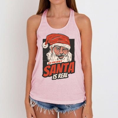 Ask Your Mom If Santa Is Real Funny Women's Knotted Racerback Tank