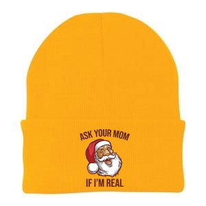 Ask Your Mom If I'm Real Funny Santa Knit Cap Winter Beanie