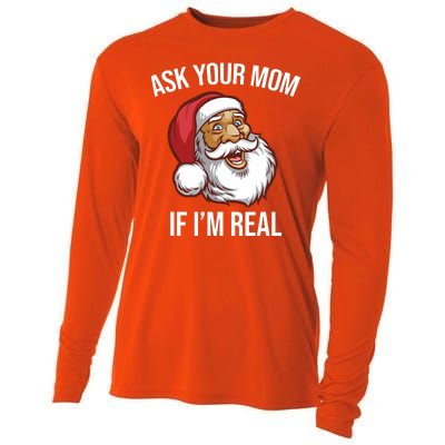 Ask Your Mom If I'm Real Funny Santa Cooling Performance Long Sleeve Crew