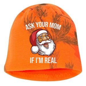 Ask Your Mom If I'm Real Funny Santa Kati - Camo Knit Beanie