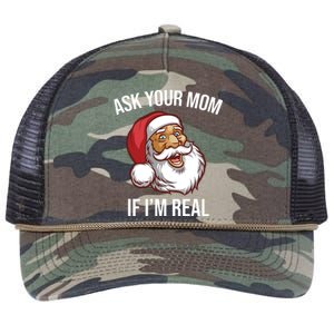 Ask Your Mom If I'm Real Funny Santa Retro Rope Trucker Hat Cap