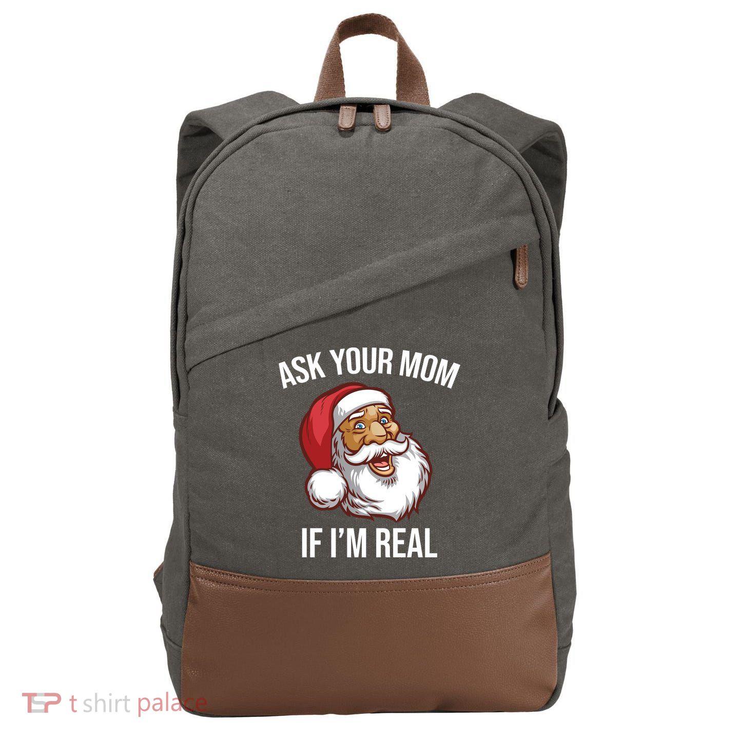 Ask Your Mom If I'm Real Funny Santa Cotton Canvas Backpack