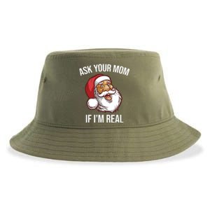 Ask Your Mom If I'm Real Funny Santa Sustainable Bucket Hat