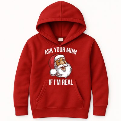 Ask Your Mom If I'm Real Funny Santa Kids Hoodie