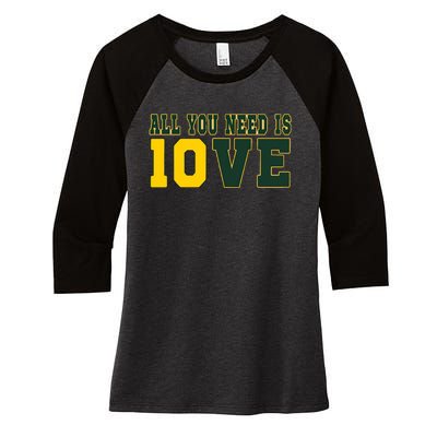 All You Need Is Love Green Bay Women's Tri-Blend 3/4-Sleeve Raglan Shirt