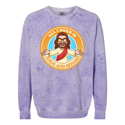 All You Need Is Jesus And Bitcoin Colorblast Crewneck Sweatshirt