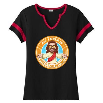 All You Need Is Jesus And Bitcoin Ladies Halftime Notch Neck Tee