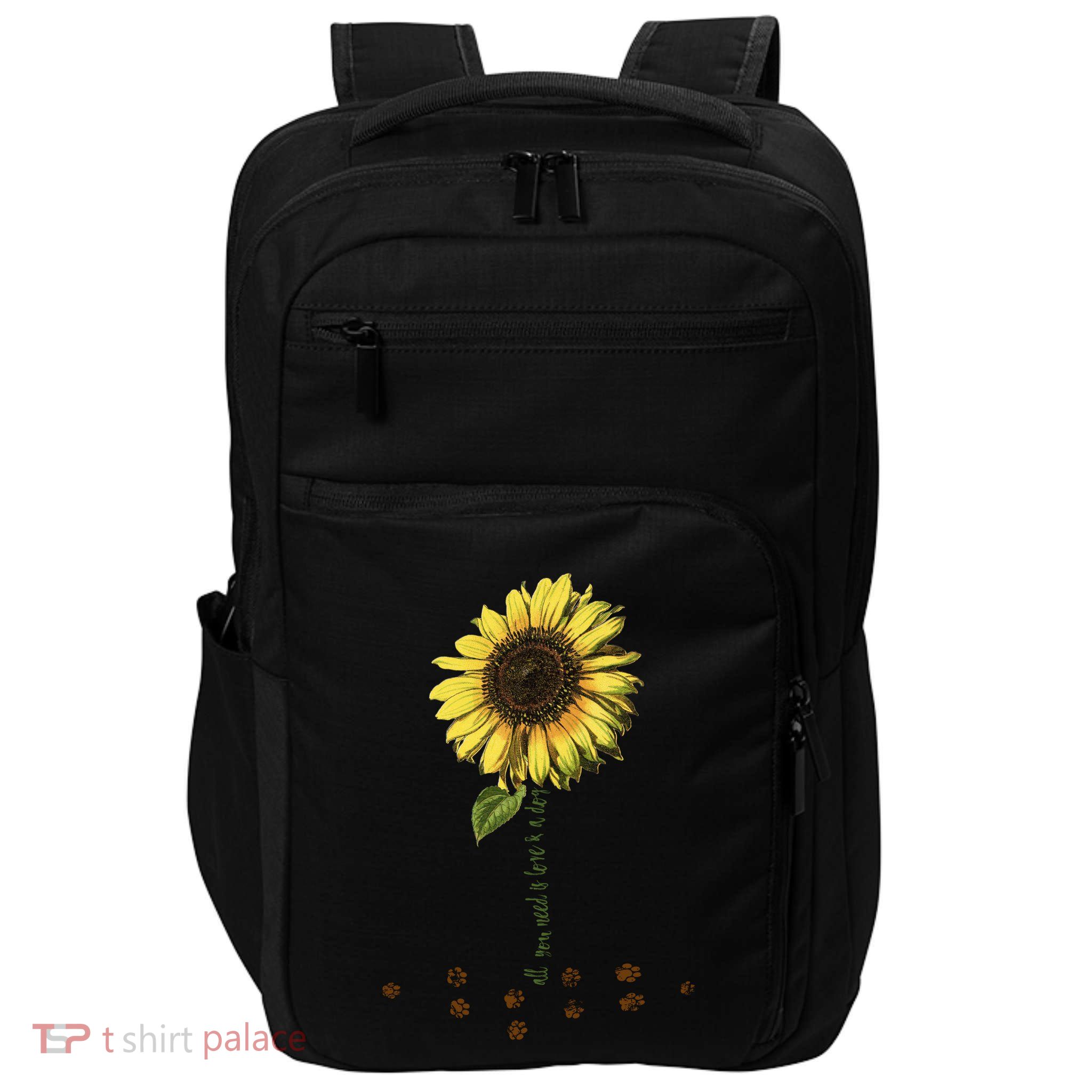 All You Need Is A Dog And Love Sunflower Paw Prints Gift Impact Tech Backpack