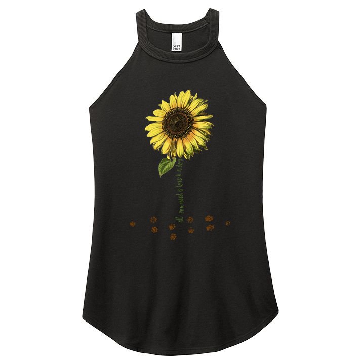 All You Need Is A Dog And Love Sunflower Paw Prints Gift Women's Perfect Tri Rocker Tank