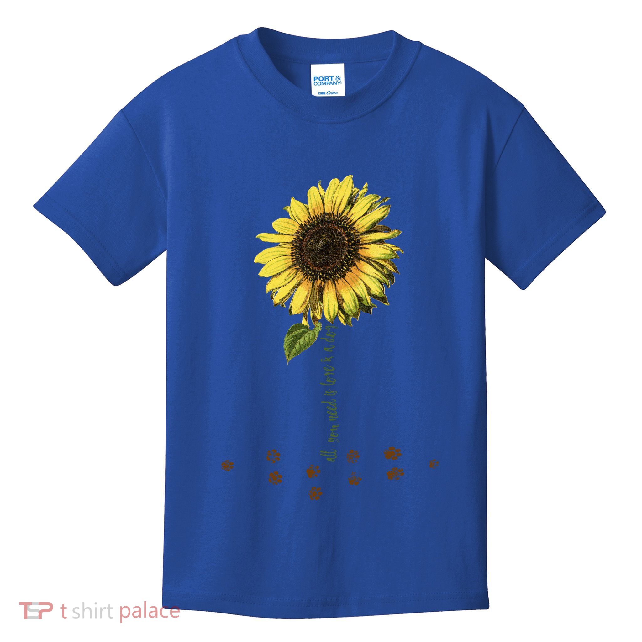 All You Need Is A Dog And Love Sunflower Paw Prints Gift Kids T-Shirt
