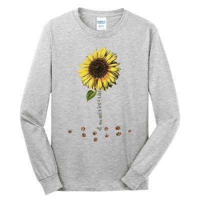 All You Need Is A Dog And Love Sunflower Paw Prints Gift Tall Long Sleeve T-Shirt