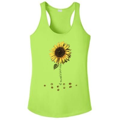 All You Need Is A Dog And Love Sunflower Paw Prints Gift Ladies PosiCharge Competitor Racerback Tank