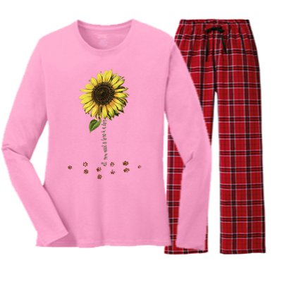 All You Need Is A Dog And Love Sunflower Paw Prints Gift Women's Long Sleeve Flannel Pajama Set 