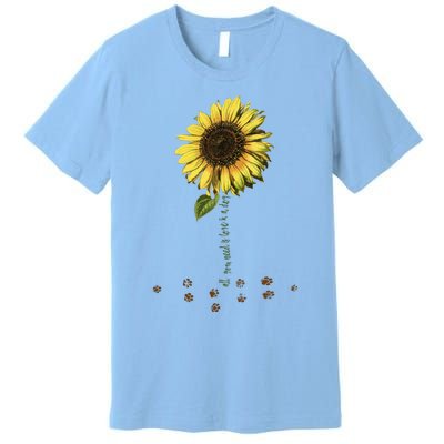 All You Need Is A Dog And Love Sunflower Paw Prints Gift Premium T-Shirt