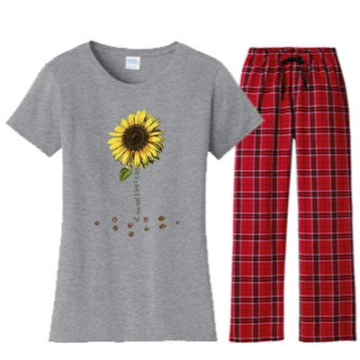 All You Need Is A Dog And Love Sunflower Paw Prints Gift Women's Flannel Pajama Set