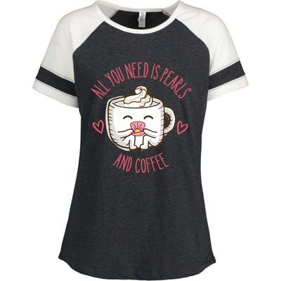 All You Need Is Pearls And Coffee Enza Ladies Jersey Colorblock Tee