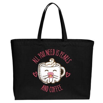 All You Need Is Pearls And Coffee Cotton Canvas Jumbo Tote