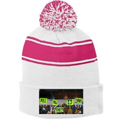 All You Need Is Love And His Pack Green Bay Packer Stripe Pom Pom Beanie