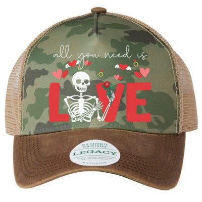 All You Need Is Love Skeleton Bones Valentine's Day Quote Gift Legacy Tie Dye Trucker Hat