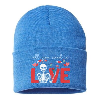 All You Need Is Love Skeleton Bones Valentine's Day Quote Gift Sustainable Knit Beanie