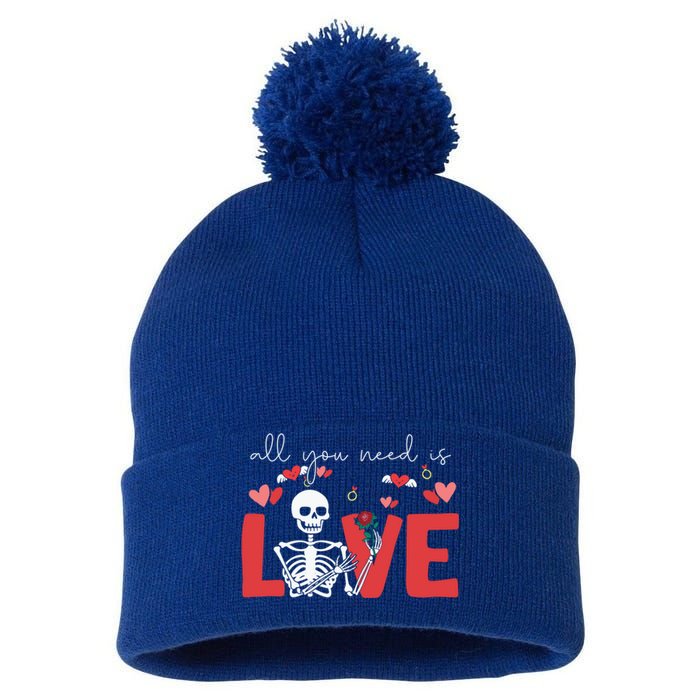 All You Need Is Love Skeleton Bones Valentine's Day Quote Gift Pom Pom 12in Knit Beanie