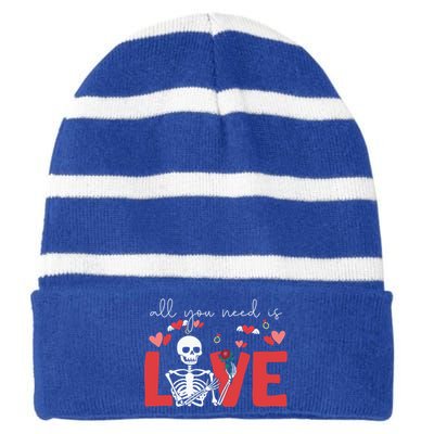 All You Need Is Love Skeleton Bones Valentine's Day Quote Gift Striped Beanie with Solid Band