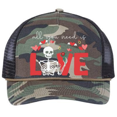 All You Need Is Love Skeleton Bones Valentine's Day Quote Gift Retro Rope Trucker Hat Cap