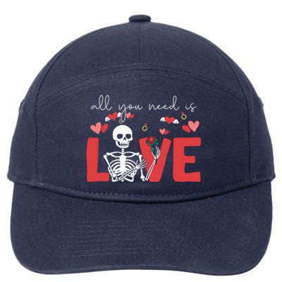 All You Need Is Love Skeleton Bones Valentine's Day Quote Gift 7-Panel Snapback Hat