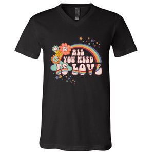 All You Need is Love Rainbow Groovy Vibes Hippie V-Neck T-Shirt