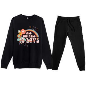 All You Need is Love Rainbow Groovy Vibes Hippie Premium Crewneck Sweatsuit Set