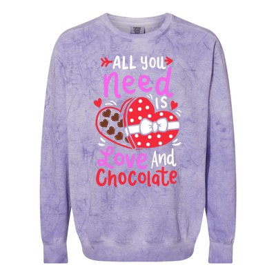 All You Need Is Love And Chocolate Cute Valentines Day Gift Colorblast Crewneck Sweatshirt