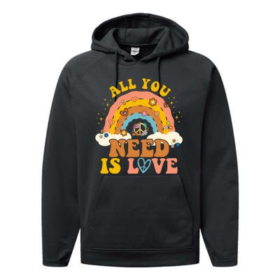 All You Need Is Love Hippie Rainbow Peace Performance Fleece Hoodie