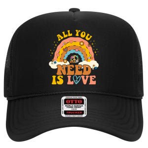 All You Need Is Love Hippie Rainbow Peace High Crown Mesh Back Trucker Hat