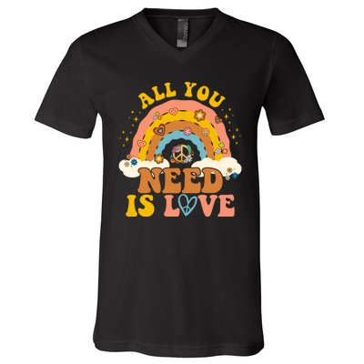 All You Need Is Love Hippie Rainbow Peace V-Neck T-Shirt