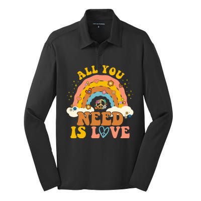 All You Need Is Love Hippie Rainbow Peace Silk Touch Performance Long Sleeve Polo