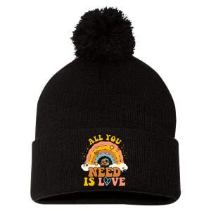 All You Need Is Love Hippie Rainbow Peace Pom Pom 12in Knit Beanie