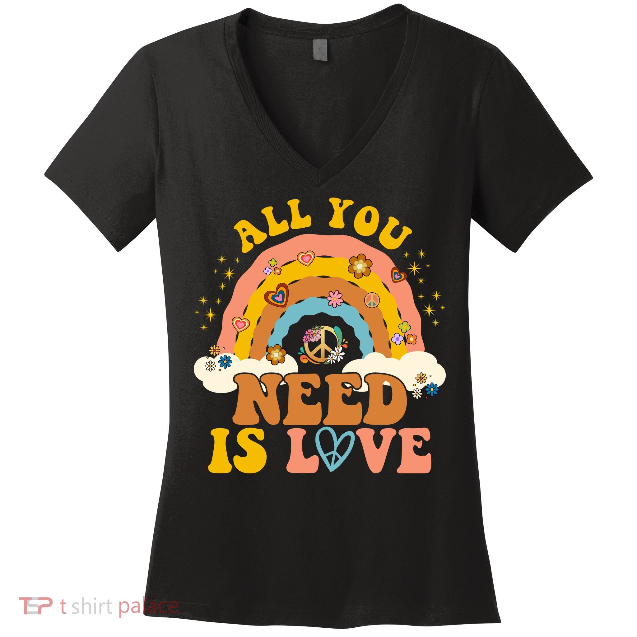 All You Need Is Love Hippie Rainbow Peace Women's V-Neck T-Shirt