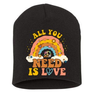 All You Need Is Love Hippie Rainbow Peace Short Acrylic Beanie